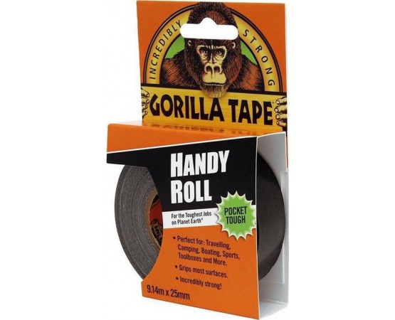 Gorilla Handy Roll Αυτοκόλλητη Υφασμάτινη Ταινία Μαύρη 25mmx9m